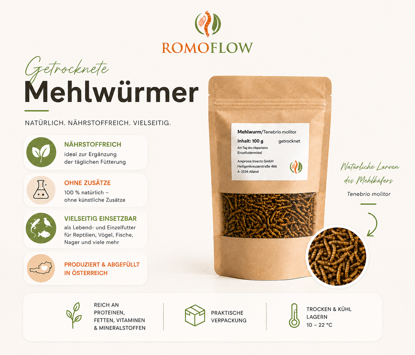 Mehlwürmer - getrocknet (100g,500g)